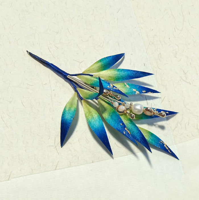 Blue Leaves Bespoke Hairpin - Silk Hairpin(Ronghua)