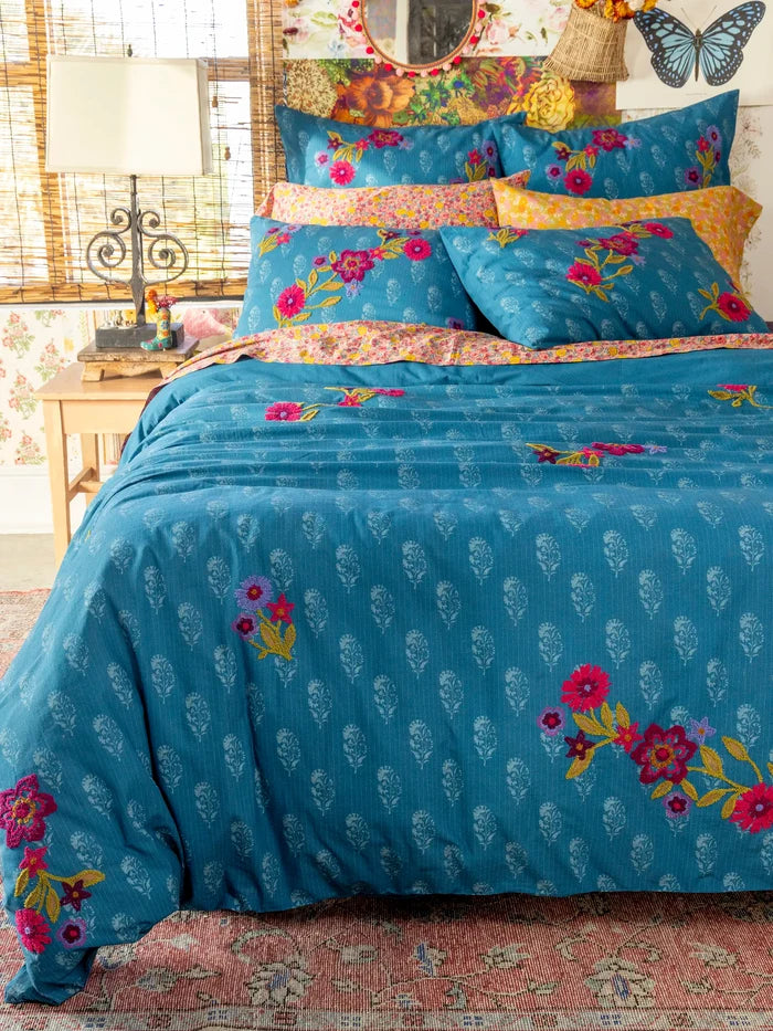Catalina Cotton Euro Sham - Block Stamp Indigo-view 4