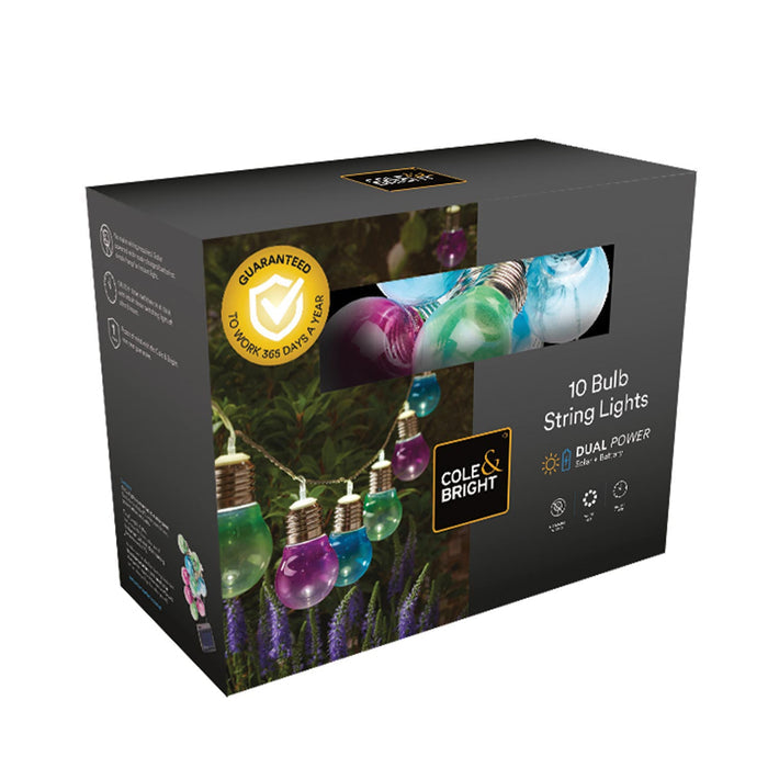 Cole & Bright Multicoloured Solar String Lights - 10 Bulbs