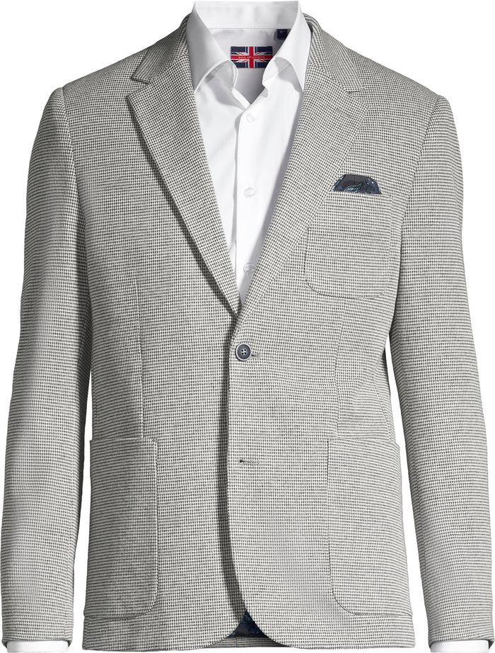 Cotton/Stretch Houndstooth Blazer - Blue