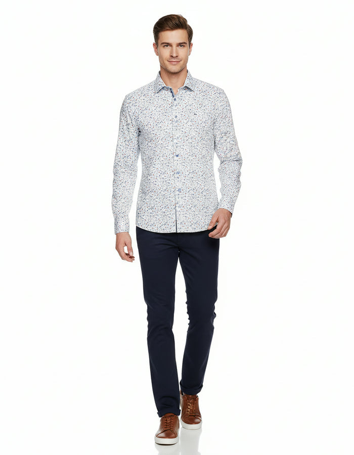 Cotton/Stretch Mini Floral Sport Shirt - Multi