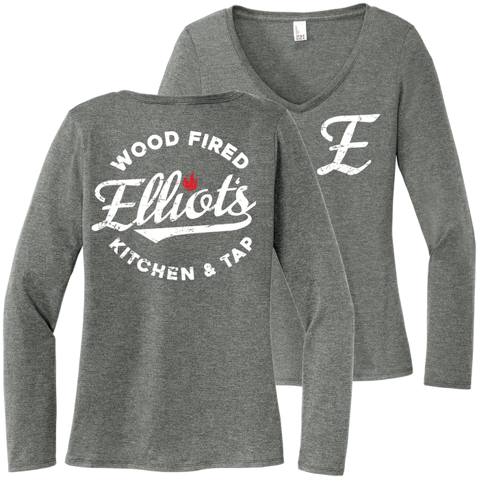 Elliots Wood Fired Kitchen and Tap Logo Women's Perfect Tri Long Sleeve V-Neck Tee