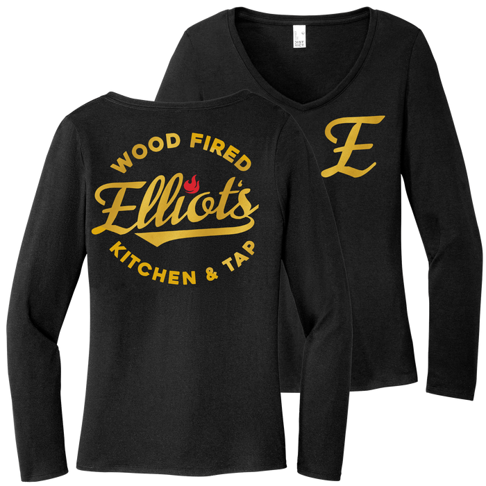 Elliots Wood Fired Kitchen and Tap Logo Women's Perfect Tri Long Sleeve V-Neck Tee