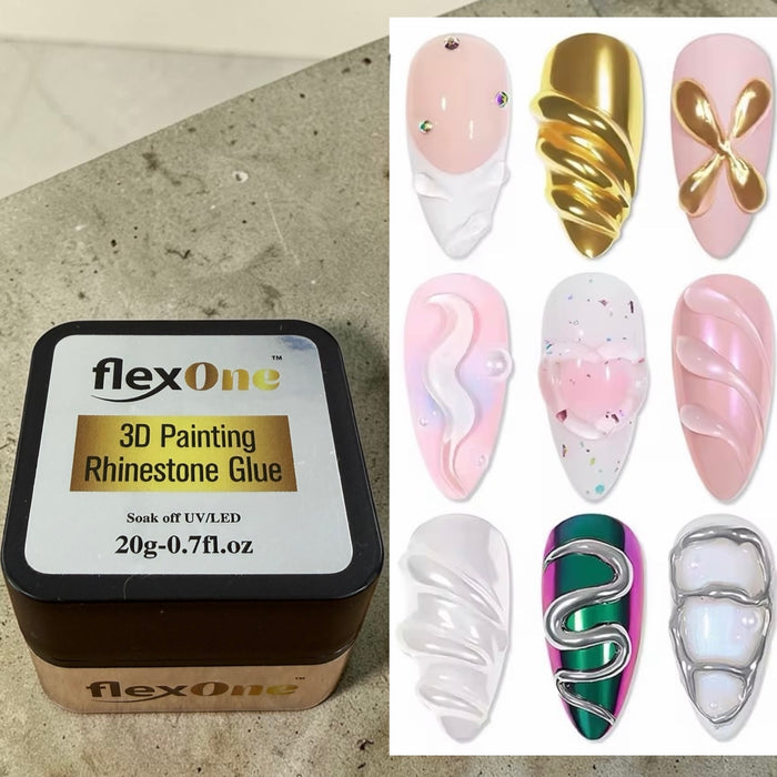 FlexOne Non-Wipe 3D Clear Gel Glue Rhinestone – Nail Art 3D Designs, Water Drops, Shell Painting
