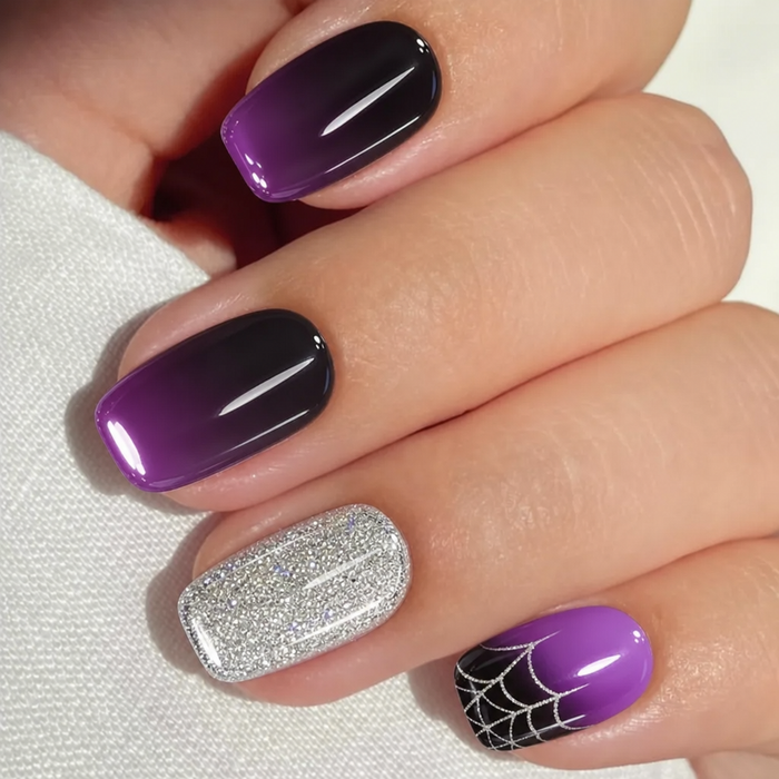 Halloween Purple Spider Web Glitter Gel Nail Stickers