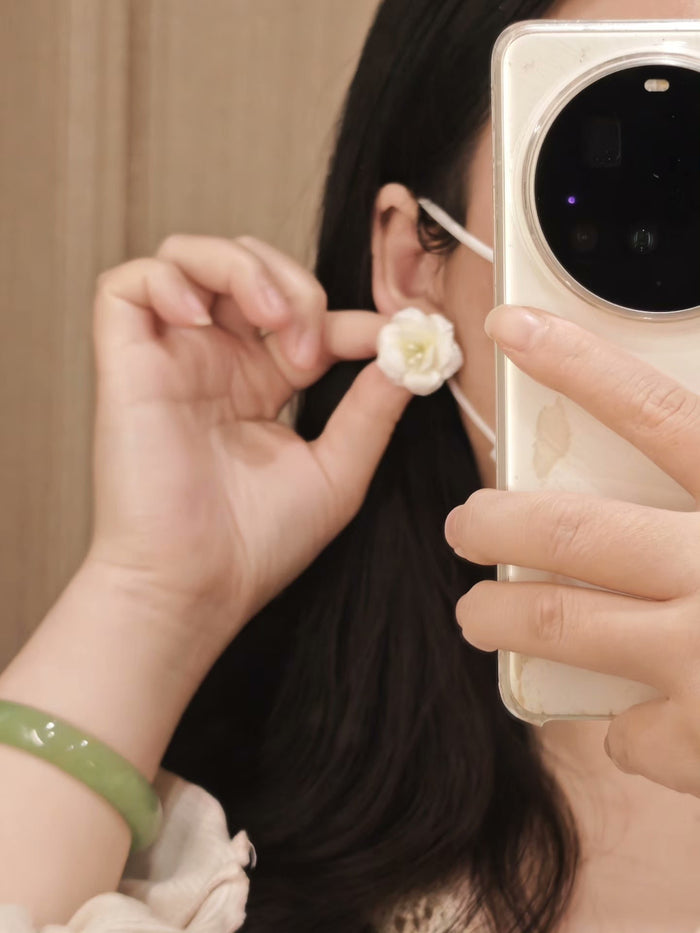 Handmade Ronghua Jasmine Flower - Delicate Lifelike Earrings