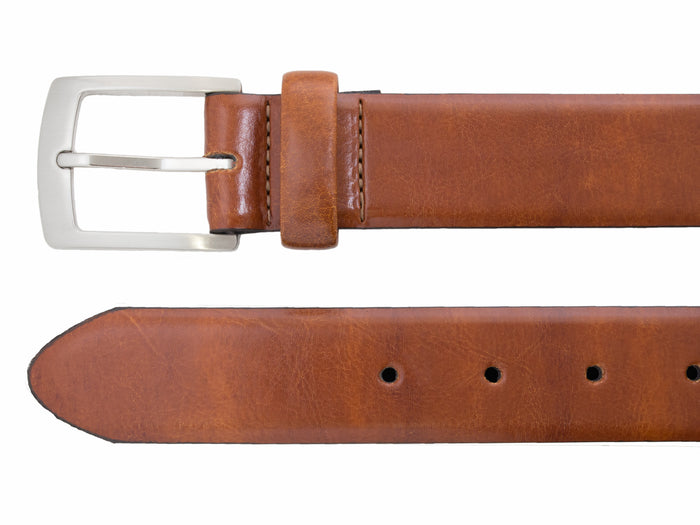 Harness Buckle Smooth Leather Belt - Cognac