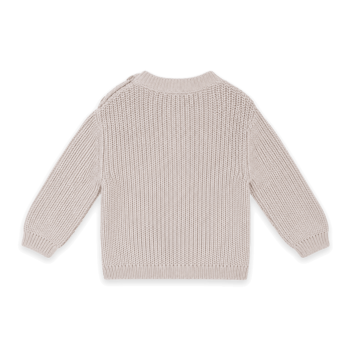 Back of Organic Cotton Hippie Flower Embroidered Chunky Knit Baby Pullover Sweater