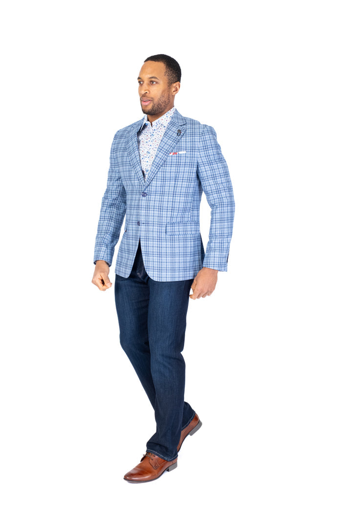 Mini Plaid Blazer - Light Blue