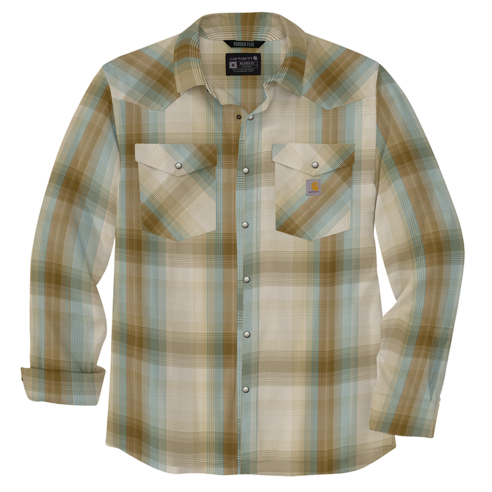 Montana Rugged Flex Relaxed Fit Lightweight Long-Sleeve Snap-Front Plaid Shirt - A35-Chalk | Carhartt 106756