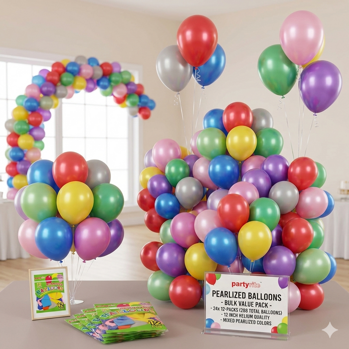 PartyRite 12-Inch Pearlized Helium Balloons, Mixed Colors, 12-Pack, Wholesale