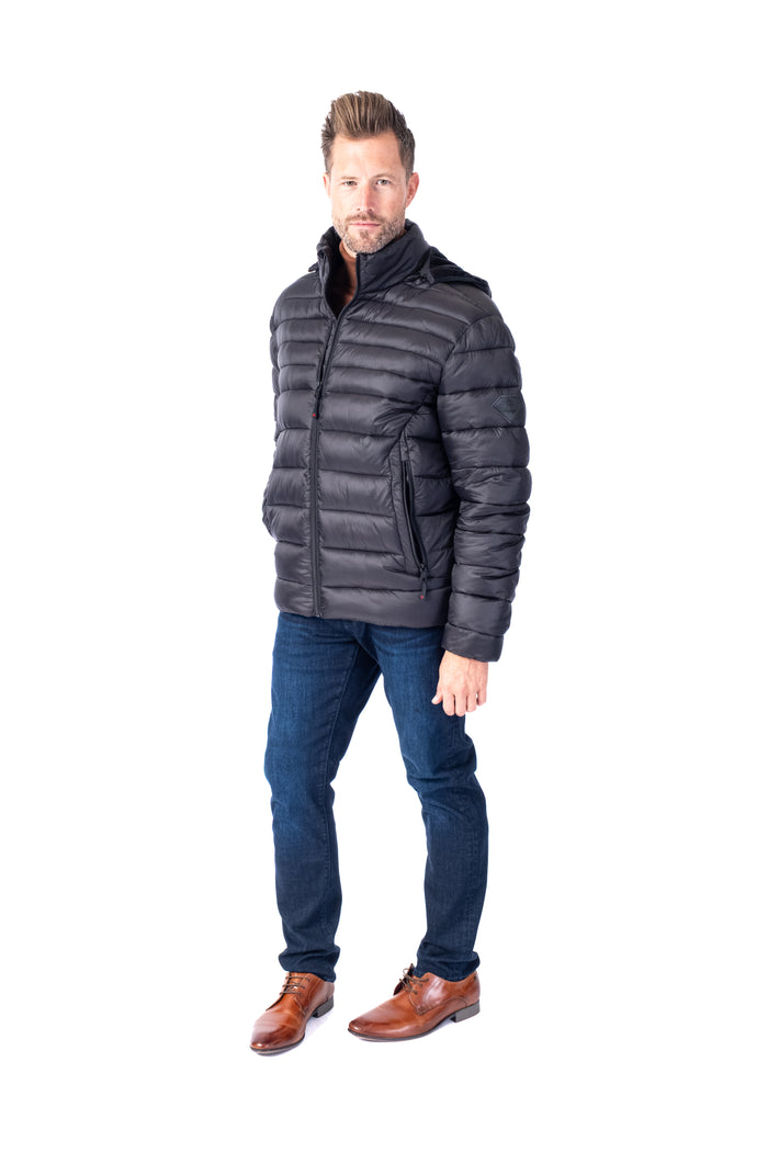 Quilted Bomber with Removable Hood "Hybrid" - Black