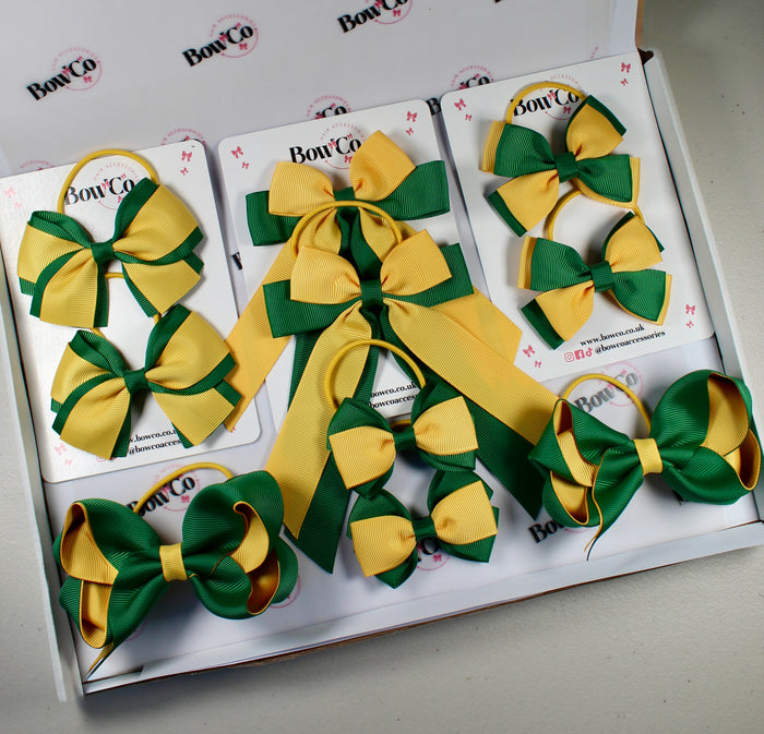 School Bow Bundle Saver - 10 Pack - Green and Yellow - Elastic
