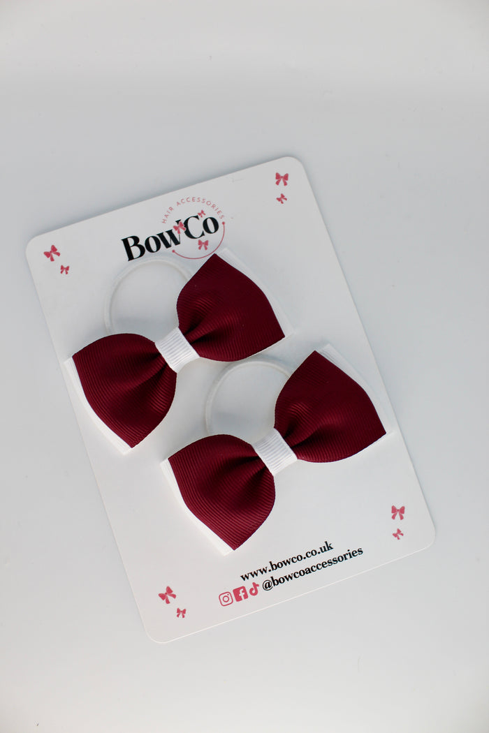 School Bows Burgundy and White - Double Lapel Bow Set - Elastic