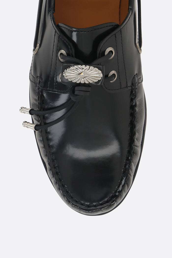 shiny leather boat shoes
