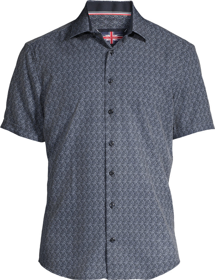 Short-Sleeve Micro/Stretch Paisley Print Sport Shirt - Black