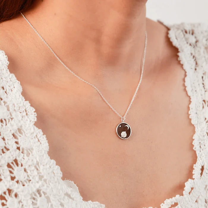 Silver Moon and Saturn Necklace