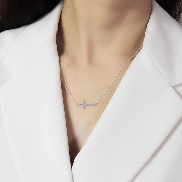 Silver Sideways Cross Necklace
