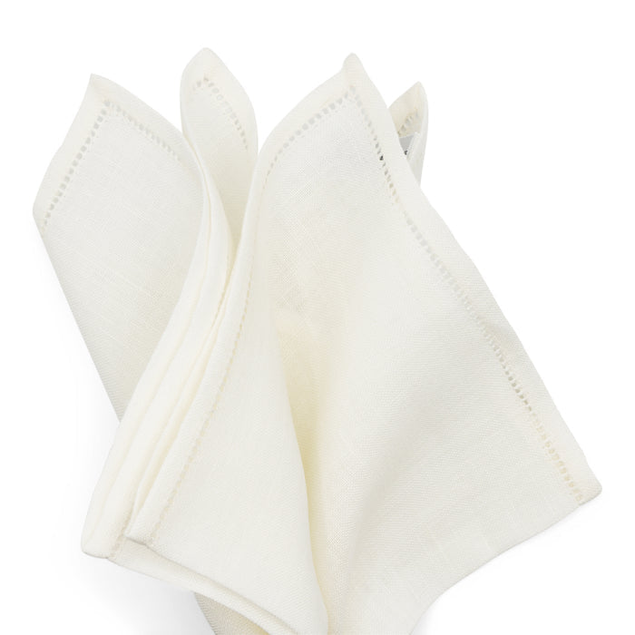 Simonnot Godard Jour Venise White 100% Hemstich Linen Pocket Square