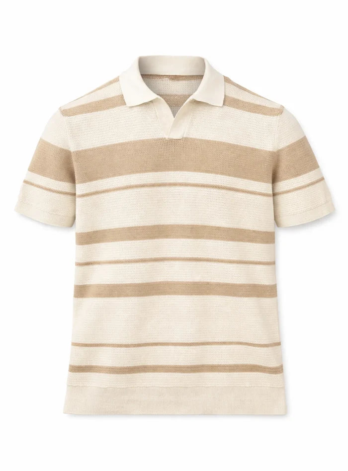 Stripe Cotton Knit Polo - Ivory