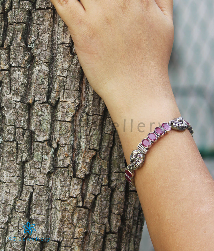 The Anulasya Silver Kemp Peacock Bracelet(Oxidised/Size 2.2/2.4/2.6 /2.8)