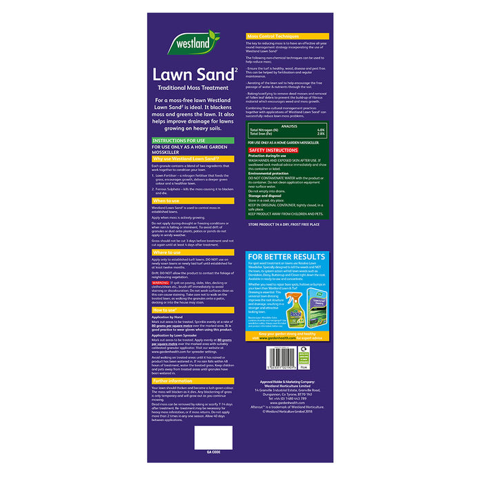 Westland Lawn Sand 200sqm back of pack