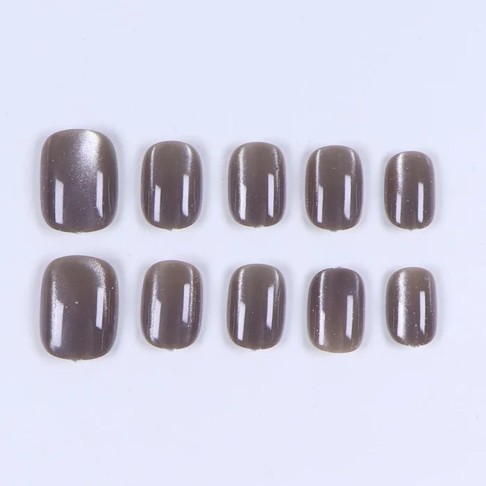 10PCS S/M/L Black Cat Eye Short Square Fake Nailsart Set with Removable Fake Nails for Festivals