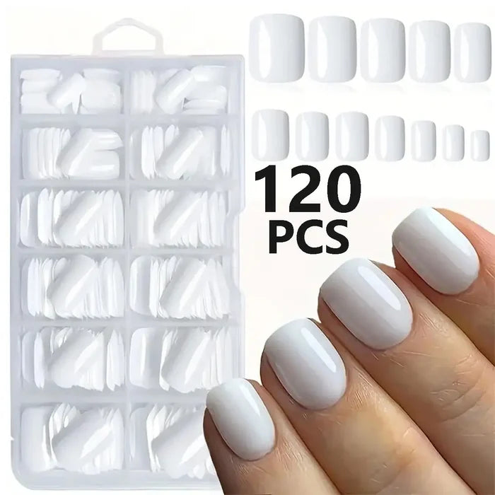 120pcs Instantly Upgrade Your Look With White square short full-coverage false nail set