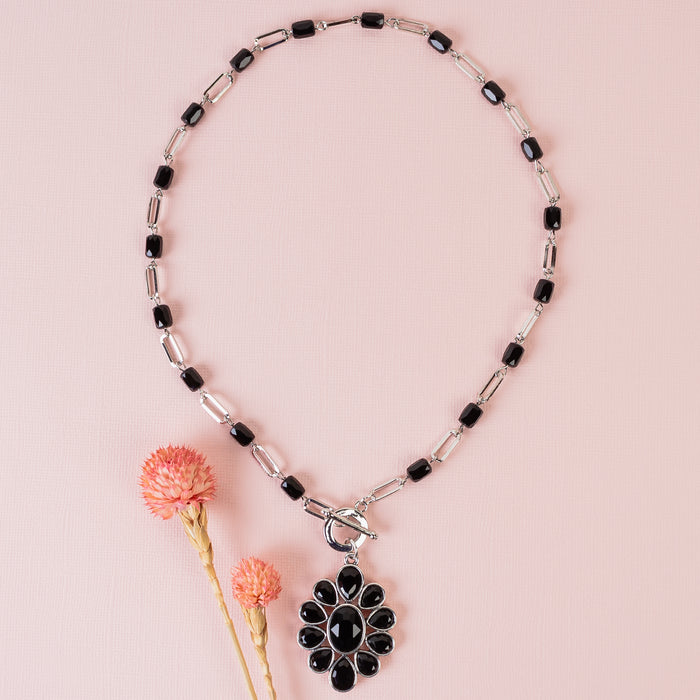 1273 - Crystal Pendant Necklace - Black