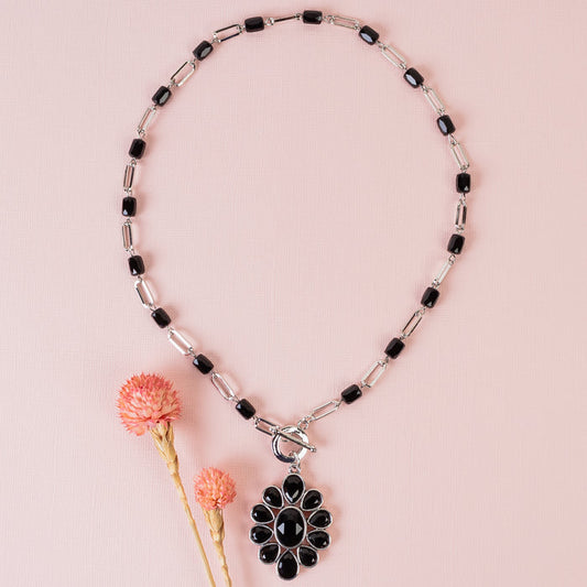 1273 - Crystal Pendant Necklace - Black