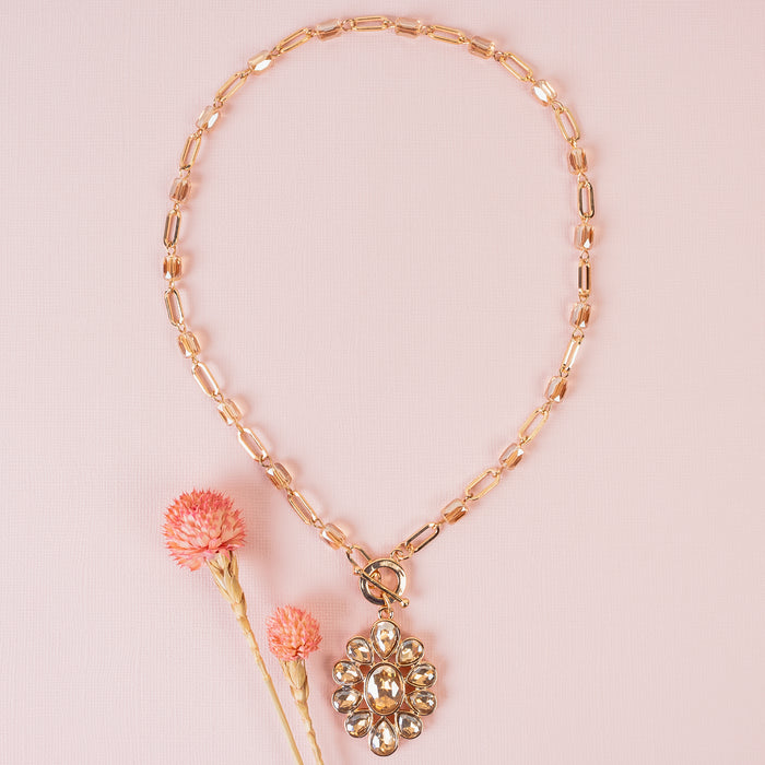 1273 - Crystal Pendant Necklace - Gold