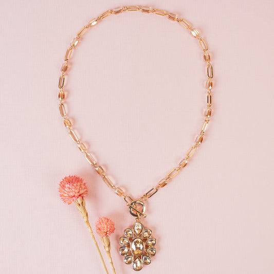 1273 - Crystal Pendant Necklace - Gold