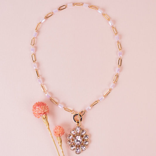1273 - Crystal Pendant Necklace - Pink
