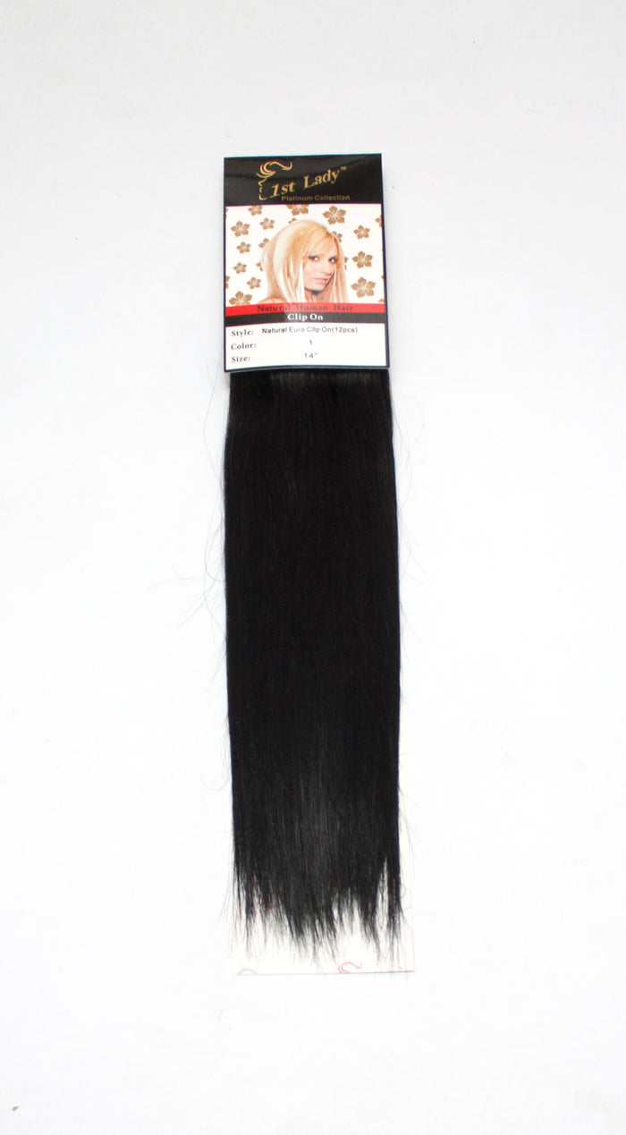 1st Lady Natural Euro Human Hair Blended Clip on Hair Extensions 14" (12Pcs) - Elysee Star