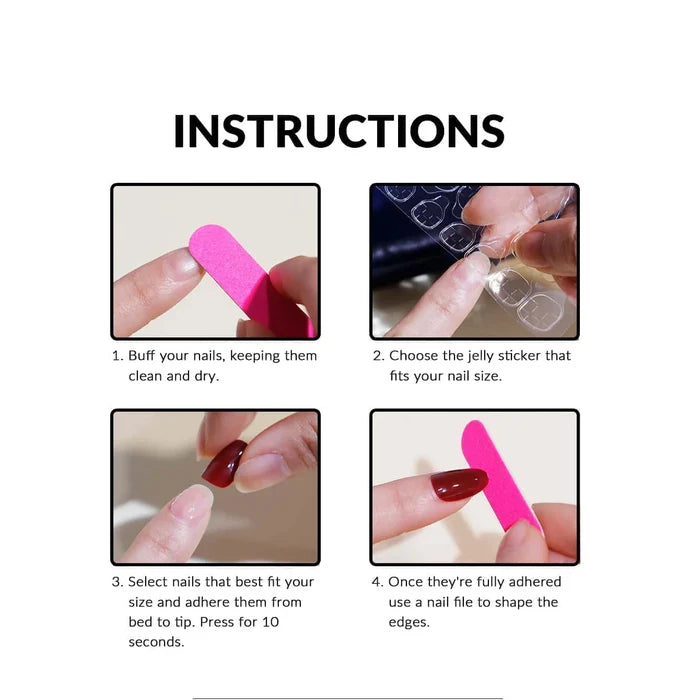 24 PCs Short Square French Heart Simple Nails with 1 Jelly Glue and 1 Nail File