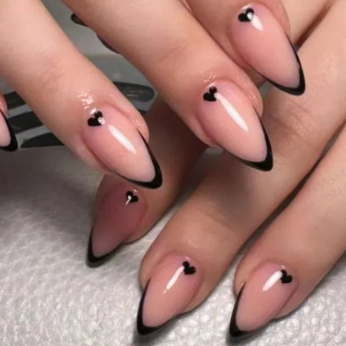 24 PCs Short Square French Heart Simple Nails with 1 Jelly Glue and 1 Nail File