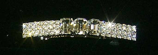 3 Row Rhinestone and Octagon Crystal Barrette - #6446