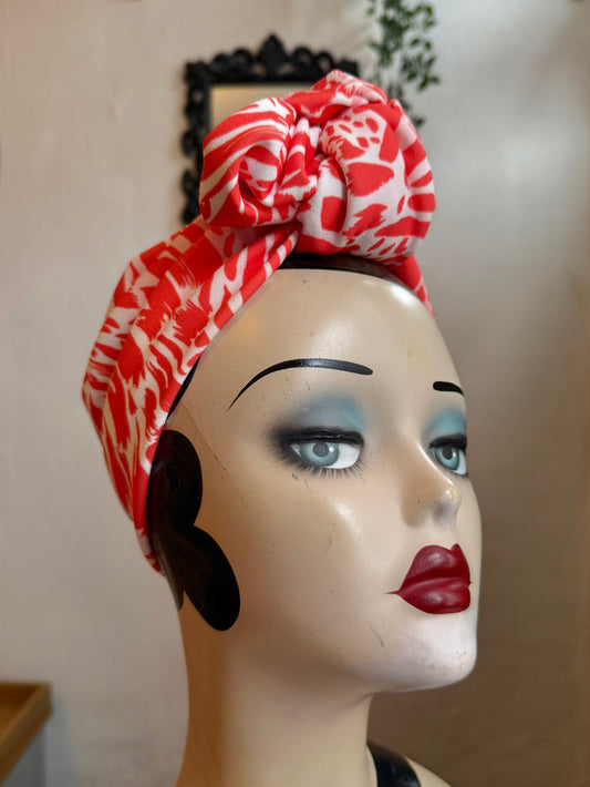 50% OFF SALE ITEM: Vintage Style Pre-tied Headband in Coral with Small Knot