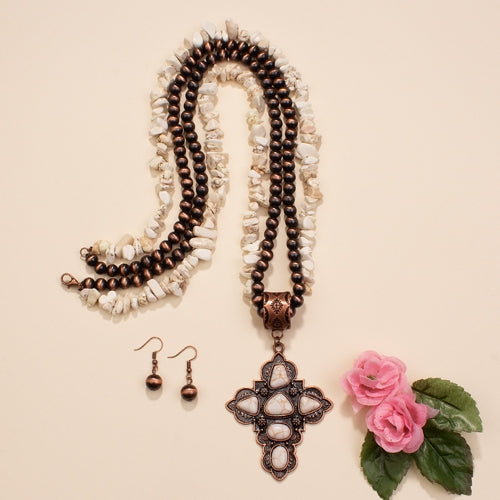 72732 - Squash Blossom Cross Necklace - Ivory Copper