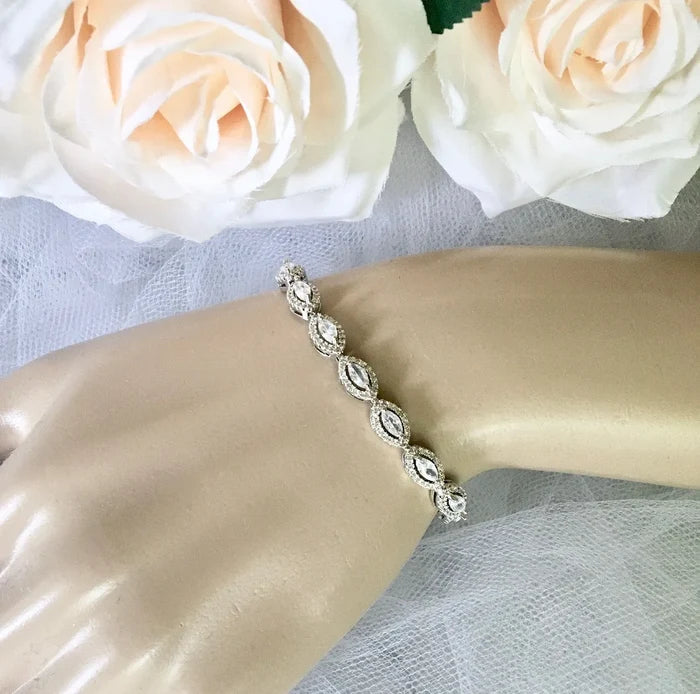 Wedding Jewelry - Cubic Zirconia Bridal Bracelet - Available in Silver, Rose Gold and Yellow Gold