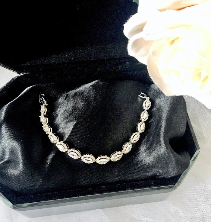 Wedding Jewelry - Cubic Zirconia Bridal Bracelet - Available in Silver, Rose Gold and Yellow Gold