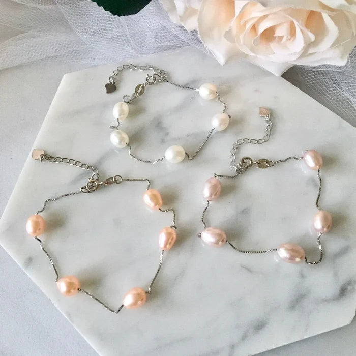 Wedding Pearl Jewelry - Sterling Silver and Natural Pearl Bridal Bracelet - More Colors Available