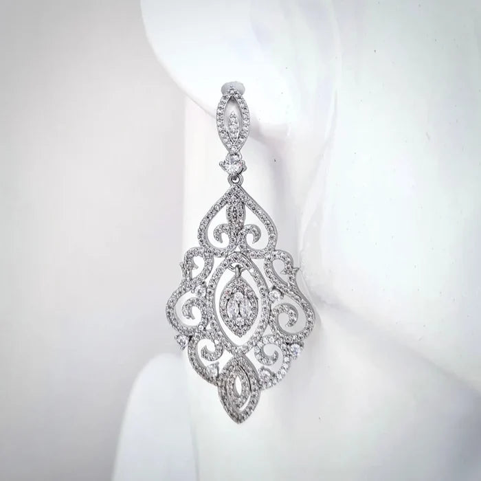 Wedding Jewelry - Cubic Zirconia Bridal Drop Earrings - Available in Silver and Rose Gold