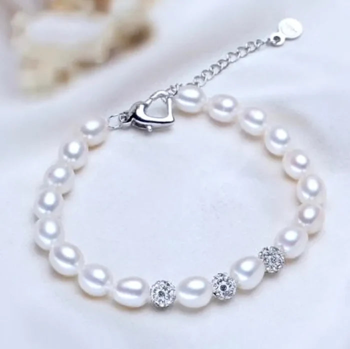 Wedding Pearl Jewelry - Freshwater Pearl and Gold Flower Girl Bracelet
