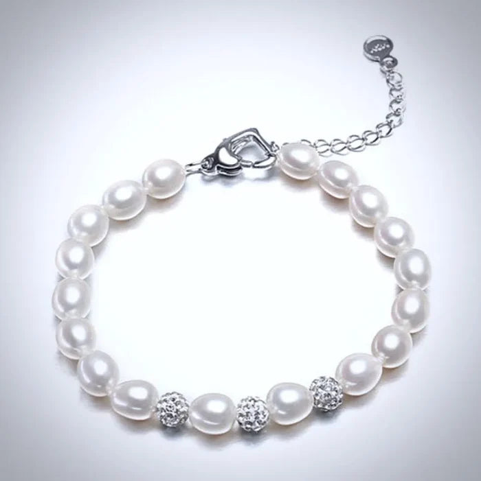 Wedding Pearl Jewelry - Freshwater Pearl and Gold Flower Girl Bracelet