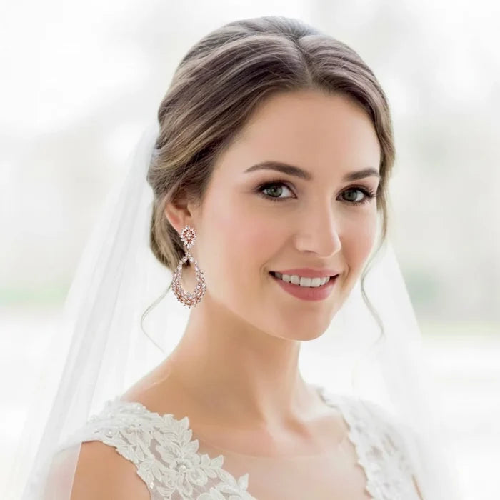 Wedding Jewelry - Cubic Zirconia Bridal Earrings - Available in Silver and Rose Gold