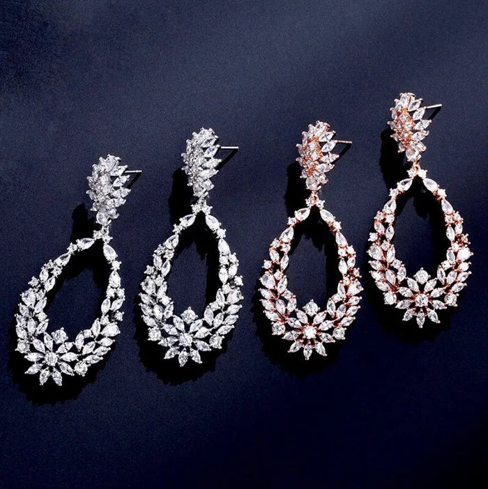 Wedding Jewelry - Cubic Zirconia Bridal Earrings - Available in Silver and Rose Gold
