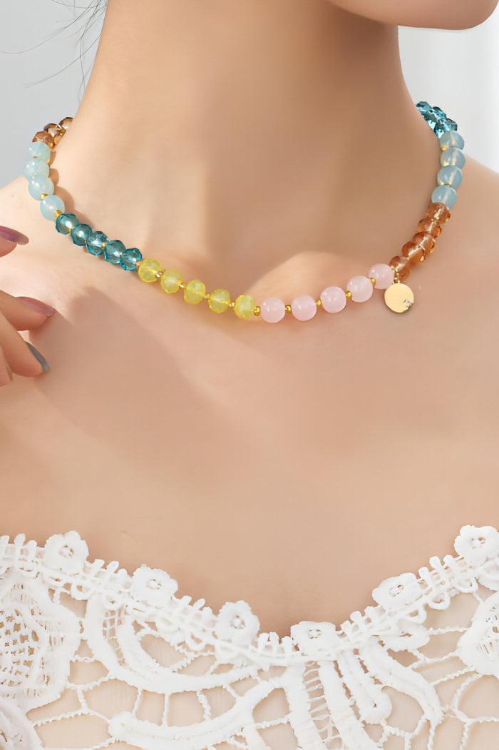 Aqua Beaded Charm Necklace