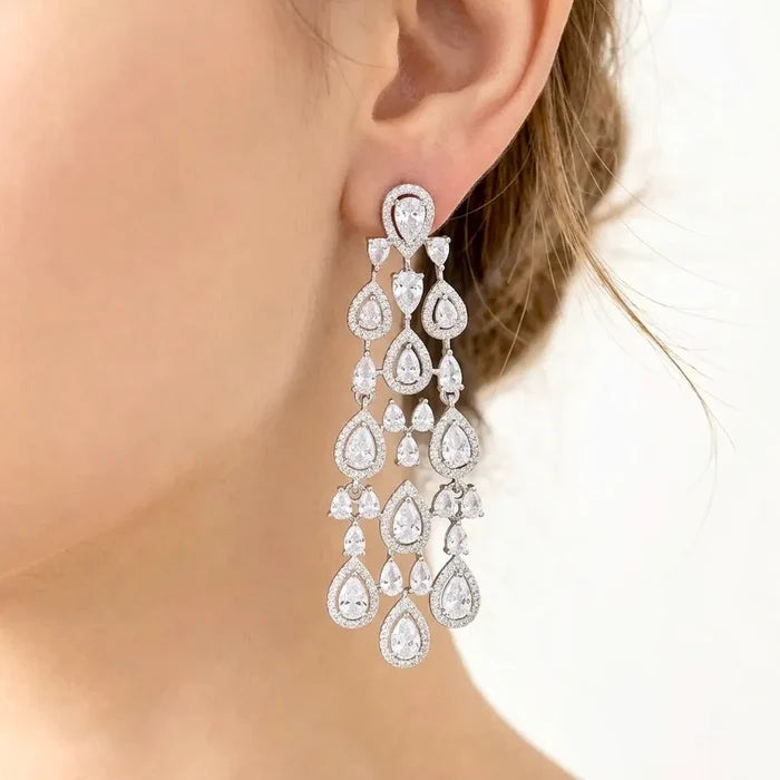 Wedding Jewelry - Luxurious Cubic Zirconia Bridal Earrings - Available in Silver and Gold