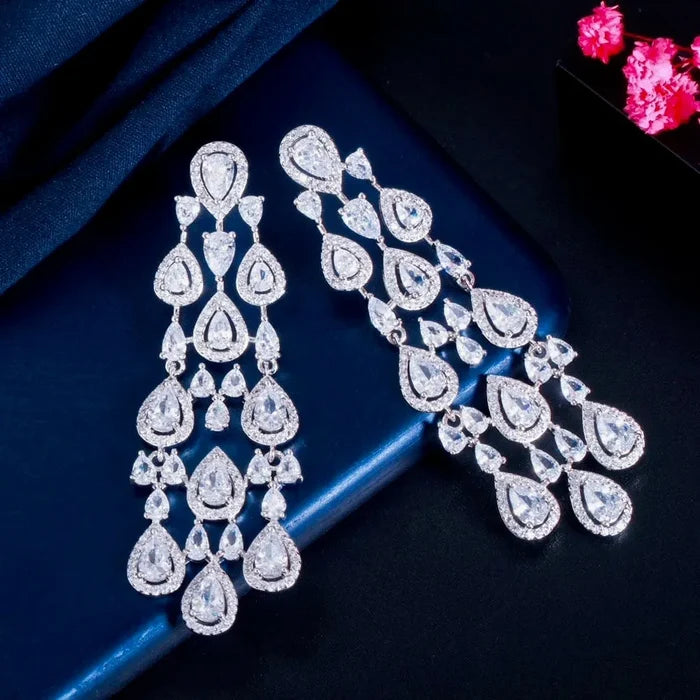 Wedding Jewelry - Luxurious Cubic Zirconia Bridal Earrings - Available in Silver and Gold